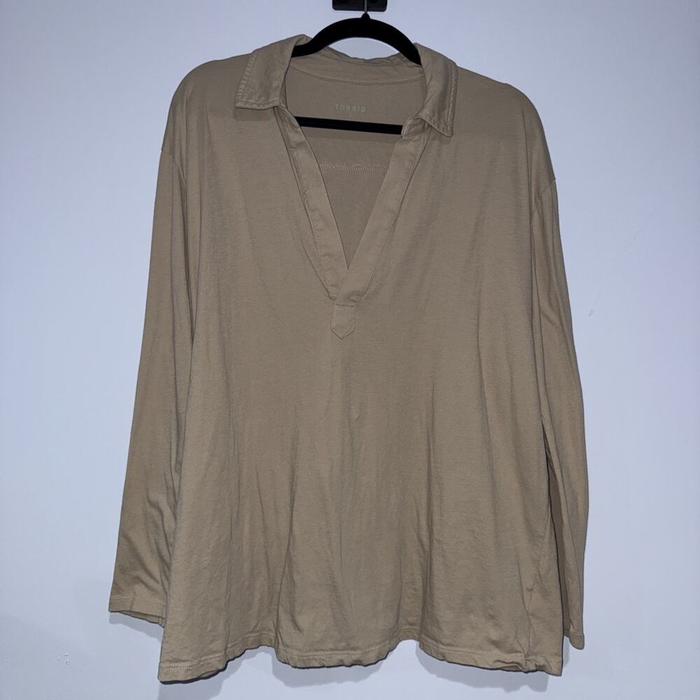 Torrid Beige Collared V Neck Tunic Size 1 (1x)